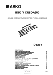 Asko D3251 User manual D3251 Use & Care Guide ES (Spanish UCG 2+1 Warranty)