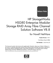 HP StorageWorks MA6000 HP StorageWorks HSG80 Enterprise Modular Storage RAID Array Fibre Channel Solution Software V8.8 for Novell NetWare Release Note