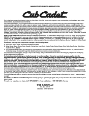 Cub Cadet ST 228 Cultivator Warranty Information