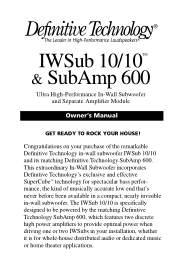Definitive Technology SubAmp 600 IW Sub10/10 & SubAmp 600 Manual