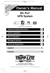 Tripp Lite BCPRO600 Owner's Manual for BC Pro UPS 932621