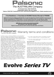 Palsonic pt5525su 5 Year Warranty Terms & Conditions PT5525SU only
