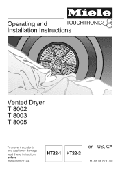 Miele T 8003 Operating and installation manual