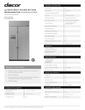 Dacor DYF42SBIWR Specifications - 42' Built in Side-by-Side Refrigerator