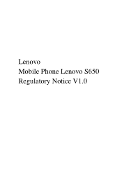 Lenovo S650 Lenovo S650 Regulatory Notice V1.0