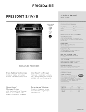 Frigidaire FFES3016TB Product Specifications Sheet
