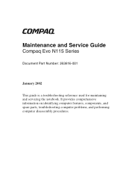 Compaq N115 Compaq Evo N115 Series Maintenance and Service Guide