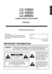 Sharp LC-15S2USM LC-13S2U | LC-15S2U | LC-20S2U Operation Manual
