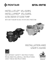 Pentair IntelliPro VS SVRS Variable Speed Pump IntelliFlo VSSVRS IntelliPro VSSVRS Owners Manual --English