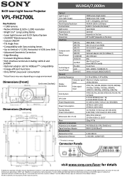 Sony VPLFHZ700L/W Specification Sheet (VPLFHZ700L Spec Sheet)