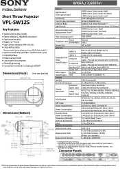 Sony VPLSW125 Specification Sheet (VPL-SW125)