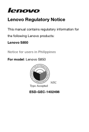 Lenovo S850 Lenovo S850 Regulatory Notice (Philippines)