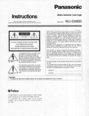 Panasonic WJSX850 WJSX850 User Guide