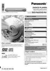 Panasonic DVDF65 DVDF61 User Guide