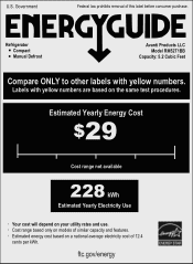 Avanti RM52T1BB Energy Guide Label