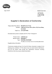 BenQ EX2780Q FCC SDoC Supplier s Declaration of Conformity-T