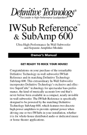 Definitive Technology SubAmp 600 IW Sub Reference & SubAmp 600 Manual