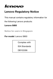 Lenovo S850 Lenovo S850 Regulatory Notice (Singapore)