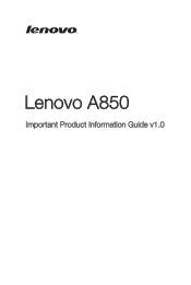 Lenovo A850 (English) Important Product Information Guide - Lenovo A850 Smartphone