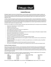 Magic Chef HMAR265SE Warranty Information