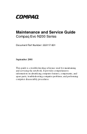 Compaq N200 Maintenance and Service Guide Compaq Evo N200 Series