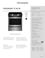 Frigidaire FFES3026TW Product Specifications Sheet