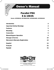 Tripp Lite SU20KRT8 Owner's Manual for 8 & 10kVA Parallel PDUs 933134