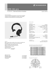 Sennheiser HMD 281 PRO Product Sheet
