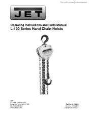 JET Tools L-100-250-20 User Manual