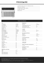 Frigidaire FHWC104WB1 Product Specifications Sheet
