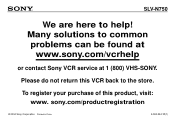 Sony SLV-N750 VCR HELP Insert (SLVN750)