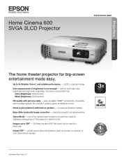 Epson PowerLite Home Cinema 600 Product Specifications