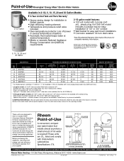Rheem Point-of-Use Series Specifications