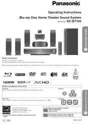 Panasonic SC BT100 Blu-ray Dvd Home Theater Sound System