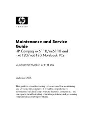 Compaq nc6110 HP Compaq nx6110, nc6110, nx6120 and nc6120 Notebook PCs - Maintenance and Service Guide