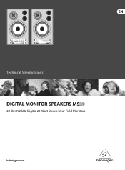Behringer DIGITAL MONITOR SPEAKERS MS20 Specifications Sheet