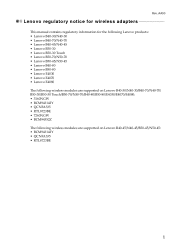 Lenovo B40-45 Lenovo Regulatory Notice for wireless adapter (Non-EU) - Lenovo B40-xx, B50-xx, B50-30 Touch, E40-xx Notebook