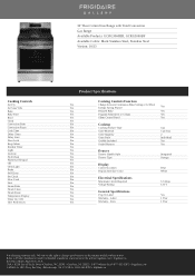Frigidaire GCRG3060BF Product Specifications Sheet
