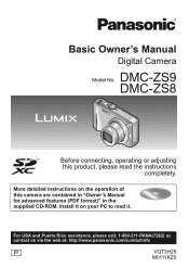Panasonic DMCZS9 DMCZS8 User Guide