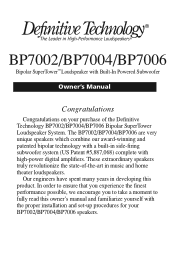 Definitive Technology BP7002 BP7002/7004 & 7006 Manual