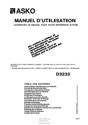 Asko D3232 User manual D3232 Use & Care Guide FR (French UCG 2+1 Warranty)