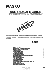 Asko D3251 User manual D3251 Use & Care Guide EN (Products Manufactured After 1/1/2008 2+1 Warranty)