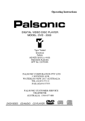 Palsonic DVD2000 Owners Manual