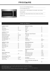 Frigidaire FMOS1846BW Product Specifications Sheet
