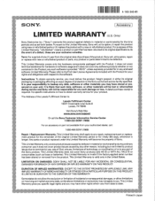Sony SUB400S Limited Warranty (U.S. Only)