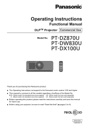Panasonic PT-DZ870 PT-DZ870DW830DX100 Operating Instructions