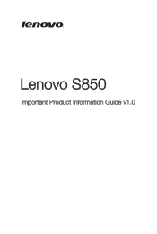 Lenovo S850 (English) Important Product Information Guide - Lenovo S850 Smartphone