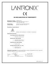 Lantronix xPico 270 80211ac Wi-Fi Bluetooth Embedded IoT Gateway EU DECLARATION OF CONFORMITY