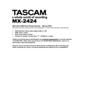 TASCAM MX-2424 Installation and Use Minimum Hard Drive Requirements