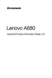 Lenovo A680 (English) Important Product Information Guide - Lenovo A680 Smartphone